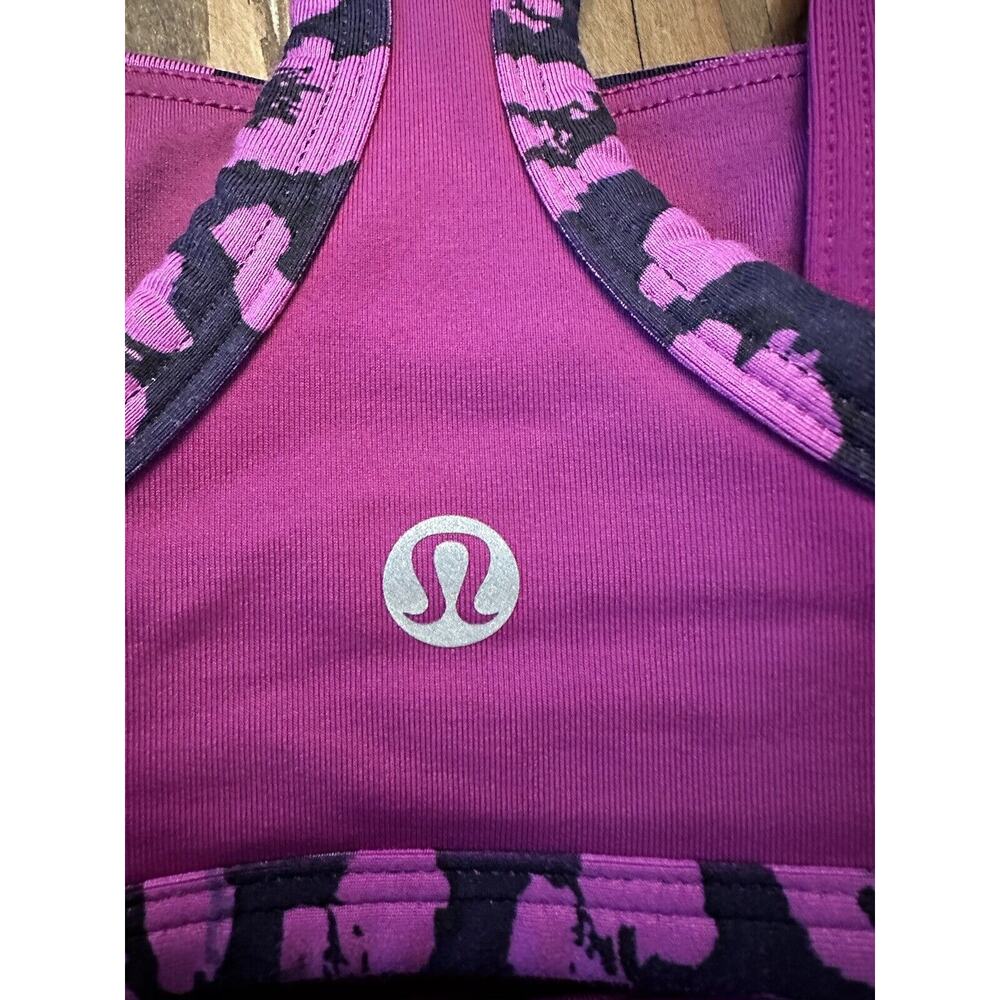 Lululemon Splendour Sports Bra Size 6 Square Neck Strappy Cheetah Violet - Picture 3 of 4